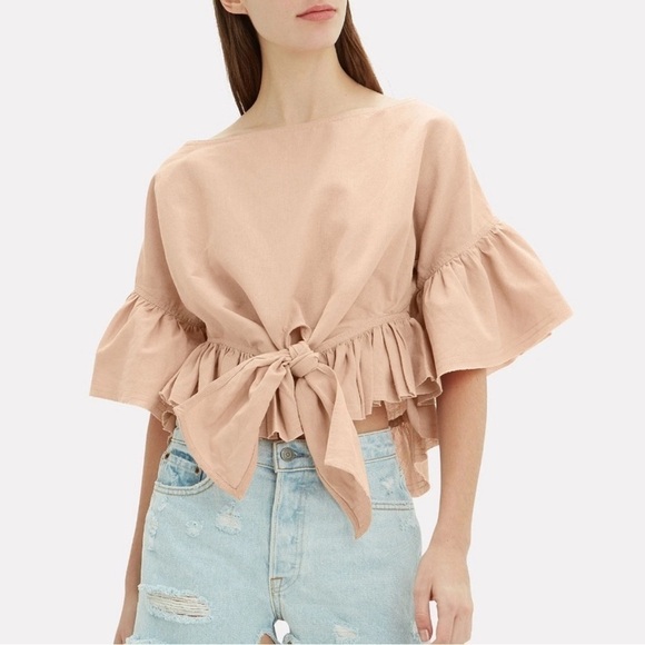 IRO Linn Linen Blend Tie Front Top in Nude - Picture 1 of 6